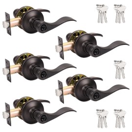 Probrico Keyed Alike Bronze Door Handle, Oil Rubbed Bronze Wave Style Entry Door Handles, Door Levers Lockset for Interior and Exterior Doors, 5 Pack