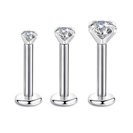 CANDYFANCY 16g 2/3/4mm Cubic Zirconia Stone Triple Forward Helix Ear Cartilage Tragus Studs Lip Piercing Earrings 16 gauge (8mm Length Triple Stone Size Pack, Set Of 3)