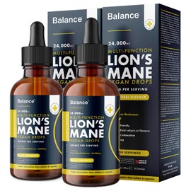 Lions Mane Supplement Liquid Drops - High Strength of 24,000mg per 60ml Bottle at 4X Concentration - Vegan - 2 Month Supply of Premium Lions Mane Extract - Made in UK by Balance (Double Pack)