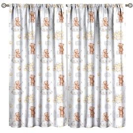 Wepeu Teddy Bear Curtain for Bedroom Living Room Kids Room Moon Cloud Dreamy Fairy Tale Cute Star Rabbit 42" W X 45" L