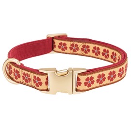 Petiry Woven Dog Collar with Metal Clasp- Eye-Catching Flower Design,Stylish & Comfortable For Medium Dogs Neck 31-49cm,Red