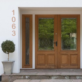 Modern House Numbers for Outside - DEWEL Floating Large 8 Inch Brass Address Numbers for House, Door, Farmhouse, Street - Both Floating & Flush Styles - House Number 4