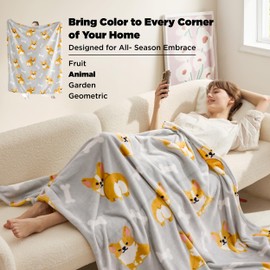 Bedsure Dog Blanket - Aesthetic Cute Corgi Fleece Throw Blanket for Girls Boys Teens Kids as a Gift, Soft Cozy Plush Animal Pattern Blankets for Couch Sofa Bed Camping, 50x60