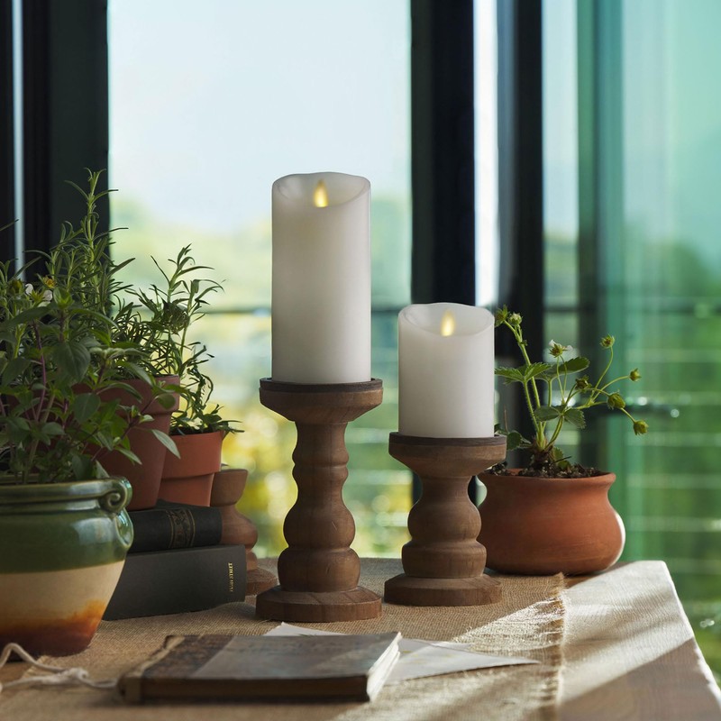 Luminara White Moving Flame Pillar Flameless LED Candle, Scalloped Edge,