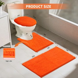 Baahrnom Bathroom Rugs Sets 3 Piece with Adjustable Toilet Seat Cover 17.5"x 15" Machine Washable Bath Rug Set with TPR Non Slip Rubber Backing Solid Bath Mat Set for Luxury Bathroom Decoration