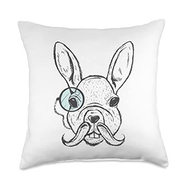 Drawing White Monocle Rabbit Eye Throw Pillow