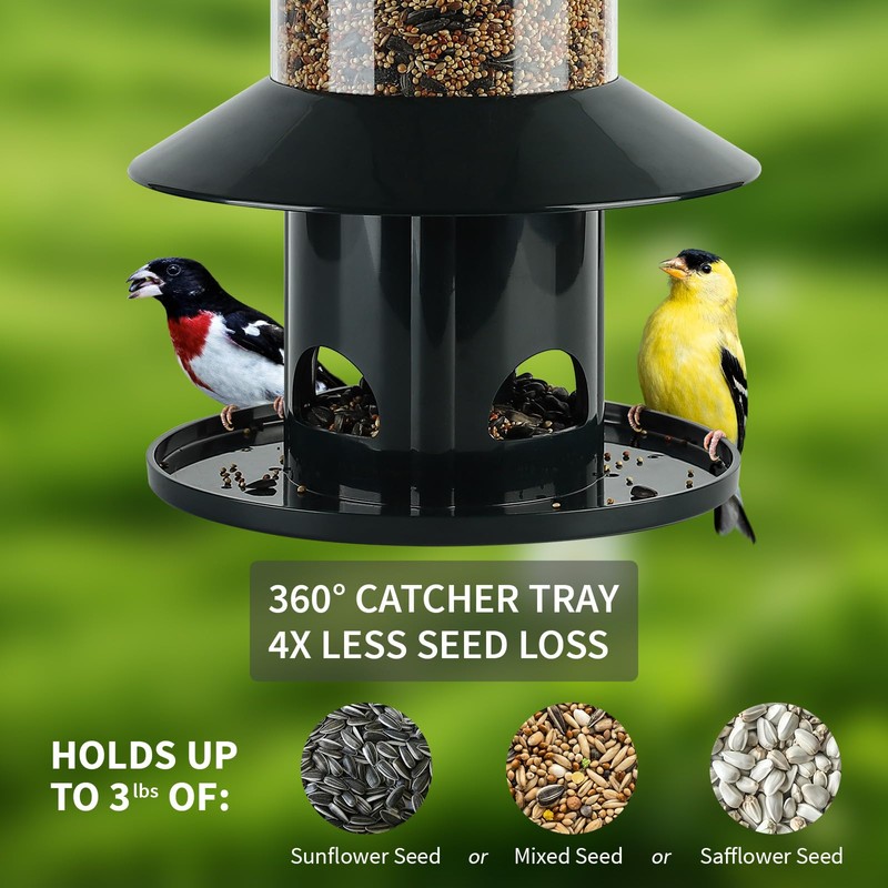 Squirrel Proof Bird Feeder - 360° Feeding Perch Tray for
