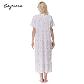 Keyocean Women‘s Nightgowns, Soft Cotton Comfy Lightweight Short Sleeve Ladies Sleepwear, Pink Floral, XX-Large (XXL)
