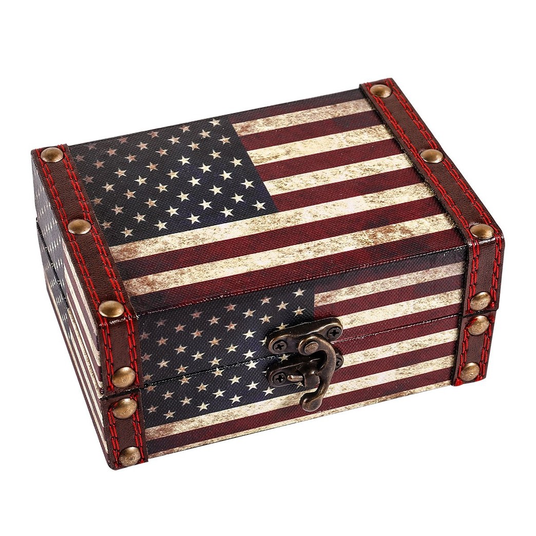 WaaHome Small Treasure Box Decorative Wooden Jewelry Keepsake Boxes For Kids Girls Boys Gifts Home Decorations,5.5" LX3.9 WX2.5 H (American Flag)