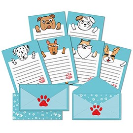 Juego de papelería, diseño de perro de dibujos animados, papel de escritura de doble cara con líneas, juego de papel de papelería y sobres para niños,