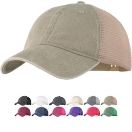Washed Cotton Unstructured Trucker Hat – Regular/XL Soft Mesh Vintage Baseball Cap Men Women Adjustable Plain Blank Snapback Summer Ball Cap Khaki