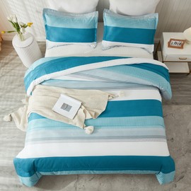 Litanika King Comforter Set White Teal - 3 Pieces Lightweight Fluffy Bedding Comforter Sets, All Season Down Alternative Comforter (1 Comforter, 2 Pillowcases)