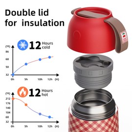 ChugJug Thermo for Hot Food for Adults Kids |Wide Mouth, 26 oz Insulated Food Container with Spoon, Leakproof Soup Thermo for School Office Travel, Thermal Steel Food Jar Easy to Carry(Red)