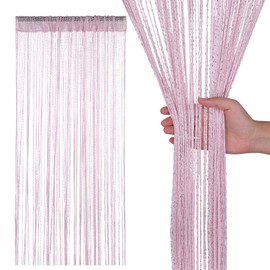 Glitter String Curtain Panel 200x90cm – Sparkling Tassel Fly Screen, Polyester Fringe Room Divider for Doorways, Windows, Parties & Home Decoration (Pink)