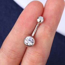 OUFER 14G 925 Belly Bars Sterling Silver Balls Belly Button Bar Navel Ring Piercings Jewellery Clear CZ for Women Gifts Body Jewelry