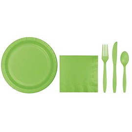 Baxters Party Bundles Bulk, Lime Green, 50 Count Paper Luncheon Napkins, 48 Count Premium Sturdy 9 Inch Paper Plates, Heavyweight Plastic Cutlery for 48 People, Box of 242