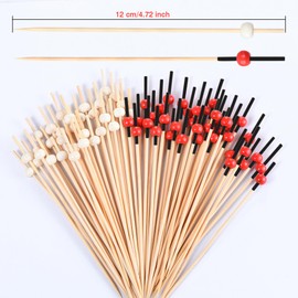 JtmyAota 200 Pcs Bamboo Toothpicks for Appetizers, 4.7 Inch Pearl Cocktail Picks for Party Decoration, Appetizer Skewers for Charcuterie Sandwich Burgers Fruit Drinks Party (Red)