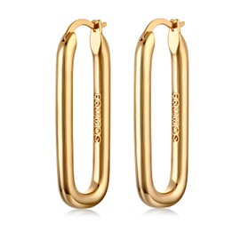 FRUMOS 18K Gold Plated Chunky Oval Hoop Earrings for Women - Fashion Thick Gold Hoops Jewelry Set for Girls Birthday Christmas Gifts