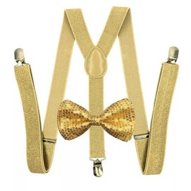 coool GOLD Bow Tie & Glitter Suspender for Tuxedo