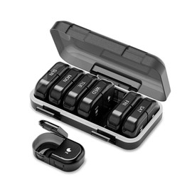 STORICANS Weekly Pill Box Organiser Pill Boxes 7 Day 2 Times a Day,Portable AM PM Daily Travel Tablet Organiser Pill Dispenser to Hold Vitamins, Cod Liver Oil, Supplements and Medication, Black