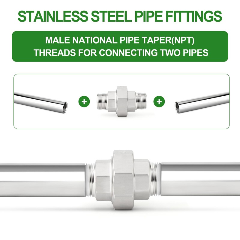 TAISHER 1PCS 304 Stainless Steel Union，3/4" NPT Male x 3/4"