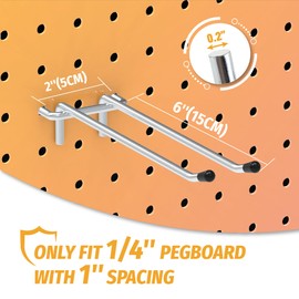 HUHOLE Double Arm Pegboard Hooks 6 Inch 10PC, Fit 1/4" Pegboard, Ideal Peg Board Tool Utility Hooks for Garage Organization, Wall Storage, Heavy Duty Tool Holder with Protecting Tip