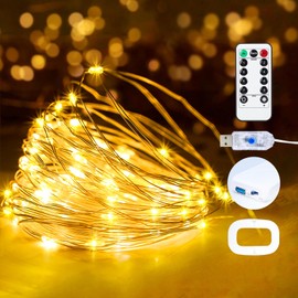2Pack USB Plug in Fairy String Lights,16ft 50 LED Copper with Remote and Timer, 8 Modes Waterproof Twinkle String Lights Battery Powered for Bedroom Indoor Party Wedding Christmas Decoration