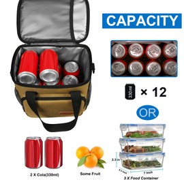 Femuar Lunch Bags for Women/Men, Insulated Bag Work Office School Picnic - Cooler Leakproof Box with Adjustable Shoulder Strap Khaki Medium Size (TLAA-0007)