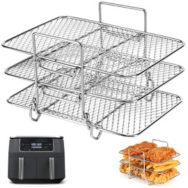 BYKITCHEN Air Fryer Racks for Ninja Dual, Three Layer Stainless Steel Cooking Rack, Air Fryer AF300UK AF400UK Accessories, Grilling Rack for Ninja/Salter/Tower/EMtronics Double Drawer Fryer