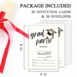 YKYENR 4"x6" Graduation Invitation - 20pcs Invites Card With Envelope - University, Master Graduation Fill-in Style Invitation Card - Class Of 2025 Grad Party Invite Minimalism Supplies - A07