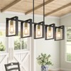 5-Light Black Gold Dining Room Light Fixture, 53’’ Farmhouse Wood