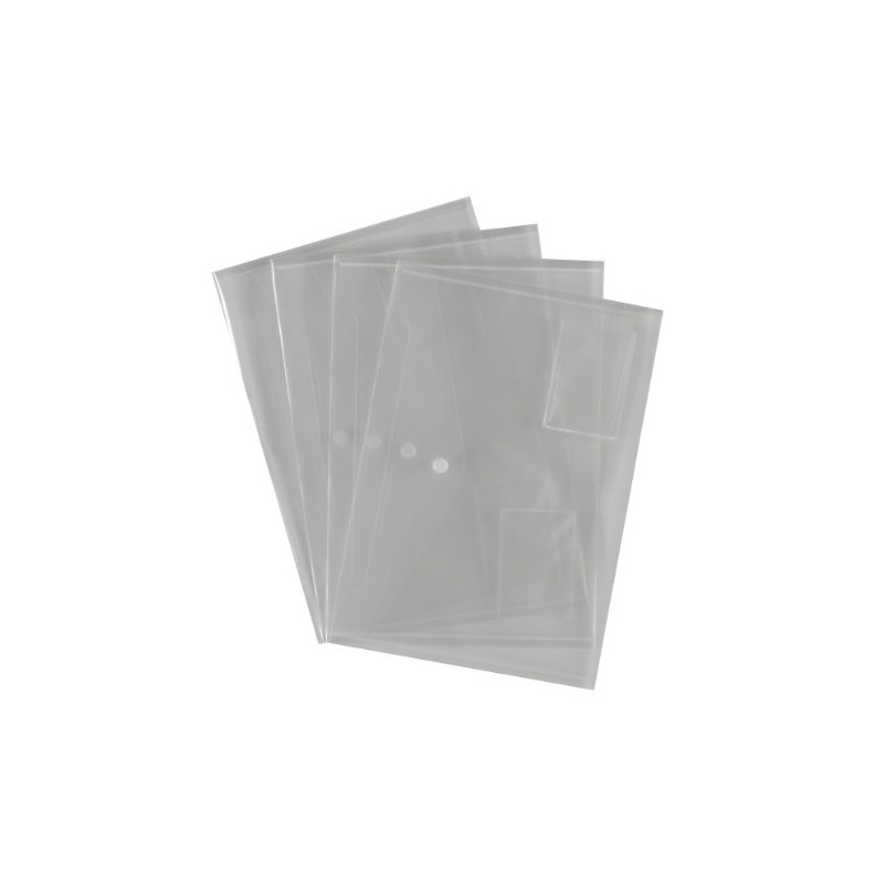 Qty 5 Document Wallet Folder Plastic A4 Clear Popper Stud