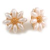 Romantic Faux Pearl Daisy Clip On Earrings In Gold Tone
