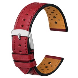 Anbeer Perforated Genuine Leather Watch Band,22mm Luxurious Gloss Replacement Watch Strap for Men and Women,Red