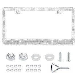 GaRhomxy Bling License Plate Frames for Women, 1 Pack Handcrafted Sparkly Rhinestone Car Accessories, Premium Stainless Steel Frame with 1000+ Faceted Glass Crystals & Free Glitter Caps (White)