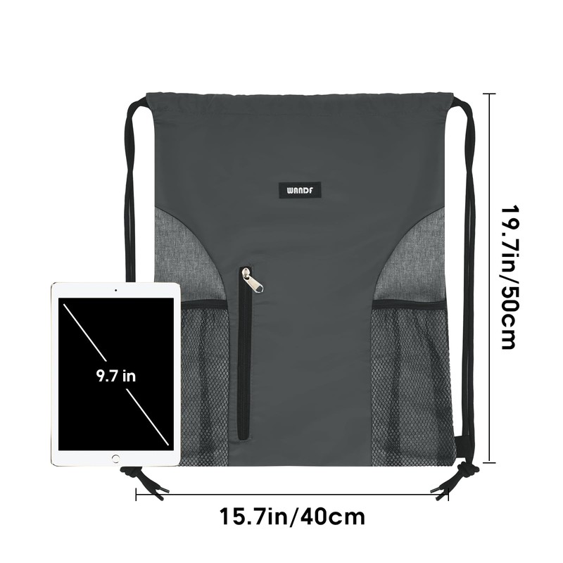 WANDF Drawstring Backpack Sports Gym Sackpack with Mesh Pockets Water