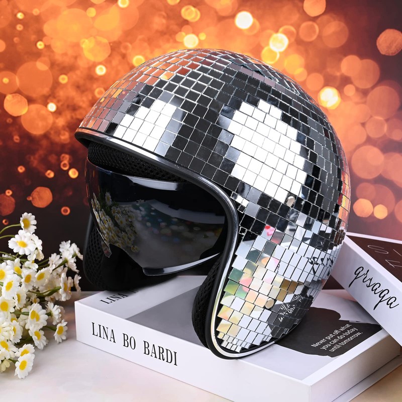 Disco Helmet with Retractable Visor Glitter Mirror Glass Punk Costume