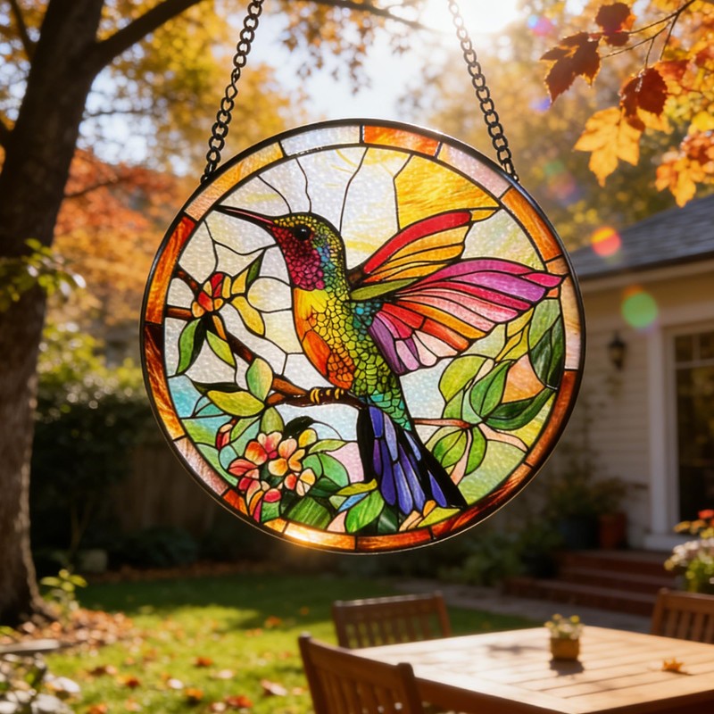 Hummingbird Stained Glass Suncatcher Window Hanging Gifts for Bird Lovers