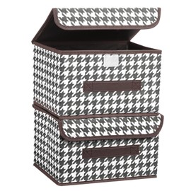 PATIKIL Fabric Collapsible Storage Bin 10.2 x 7.5 x 6.3 Inch, 2 Pcs Foldable Storage Box Cube with Lids and Handle Organizer Container for Home Bedroom Closet Clothes, Black White Grid