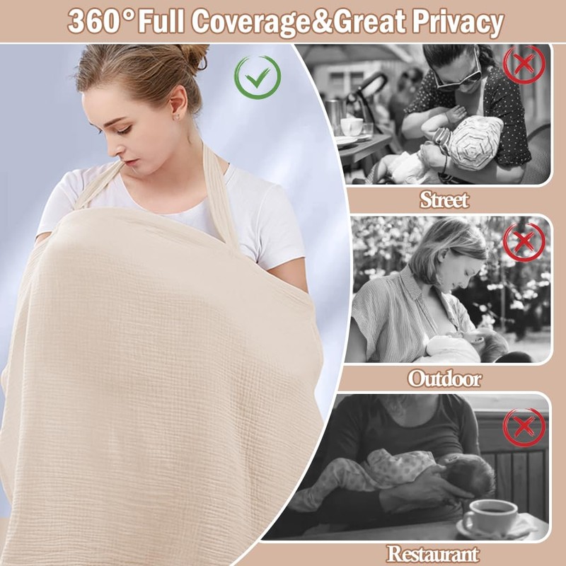 Muslin Nursing Cover for Breastfeeding, Soft&Breathable Cotton Privacy Nursing Covers