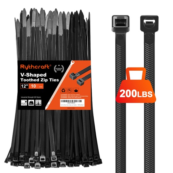 Rythcraft Zip Ties Heavy Duty 12 inch，V-Shaped Toothed Double Sided