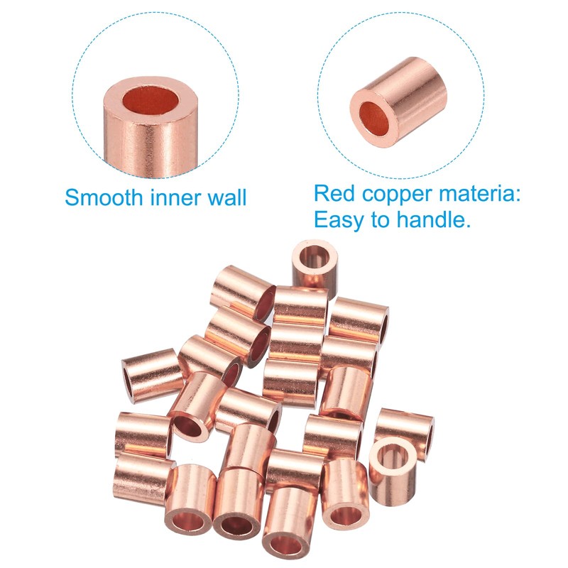 PATIKIL 1/8"/ 3mm Wire Rope Stop Sleeve, 25 Pack Copper