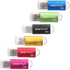 EASTFUN 6 Pack 16GB USB 2.0 Flash Drive Memory Stick Thumb Drive, with LED Indicator, 6 Pcs Mix Colors: Rose/Red/Gold/Black/Green/Blue