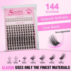 AILAISHI Lash Clusters Kit, DIY Cluster Eyelash Extensions 5‑16mm,144pcs Fluffy D Curl Natural Lashes with Bond and Seal,Remover, Tweezers–Natural Fake Cat Eye Individual Manga Clusters 1-5-L