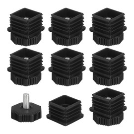 Sourcing Map 8 Set Plastic Black Rectangular Leveling Feet, M8x35x35mm, Fit Hole 35mm, For Table Chair Furniture