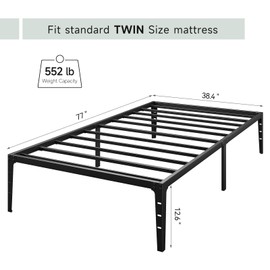 Alkmaar Twin Size Bed Frame, 14 Inch Black Metal Twin Bed Frame, No Box Spring Needed, Noise Free, Twin Size Platform Bed Frame