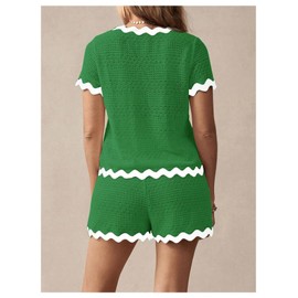 MakeMeChic Women's Maternity 2 Piece Outfits Summer V Neck Short Sleeve Tee Top and Shorts Set Dark Green Small