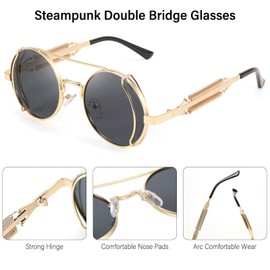 FEISEDY Retro Round Steampunk Sunglasses Lennon Hippie Glasses Metal Frame Women Men B2351