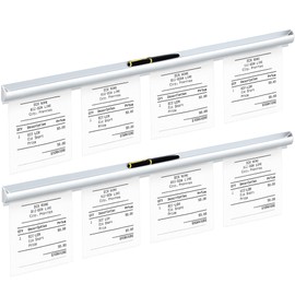 Henoyso 2 Pcs Restaurant Ticket Holder 16/18/24/28/30/32/40/44" Slide Check Rack Receipt Holder Aluminum Silver Order Ticket Rack for Commercial Kitchen Office Cafes Pubs Bar(32 Inch,Pen Slot)