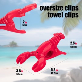 CAIRIAC Beach Towel Clips for Beach Chairs, Lobster Beach Chair Clips for Towels, Large Heavy Duty Clothes Pins Plastic Clips, Towel Clips for Beach, Pool, Cruise Ship, Boat (6 Pcs, Red)